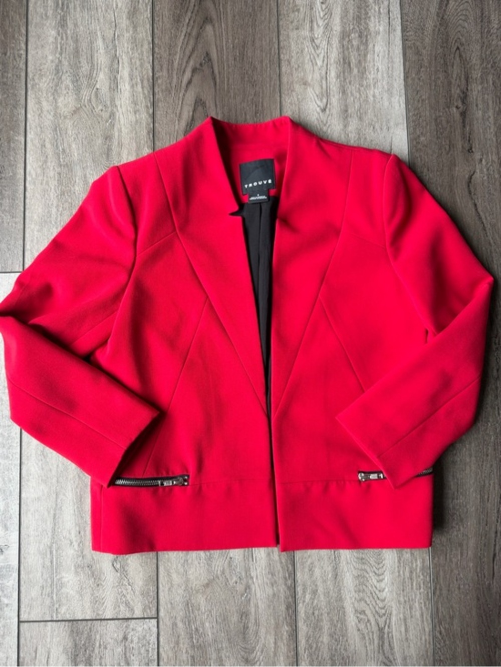 TROUVE- Revolve- Womens Vibrant Red Open-Front Zipper Detail Blazer (S)